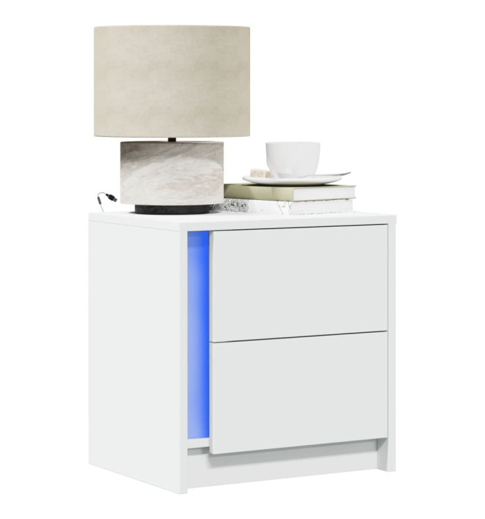 Armoires de chevet et lumières LED 2pcs blanc bois d'ingénierie | Mobilier & Déco