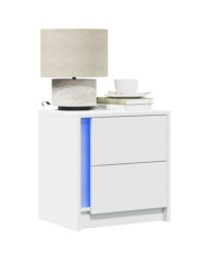 Armoires de chevet et lumières LED 2pcs blanc bois d'ingénierie | Mobilier & Déco