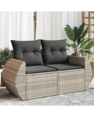 Canapé de jardin 2 places et coussins gris clair résine tressée | Mobilier & Déco