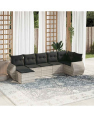 Salon de jardin avec coussins 7 pcs gris clair résine tressée | Mobilier & Déco