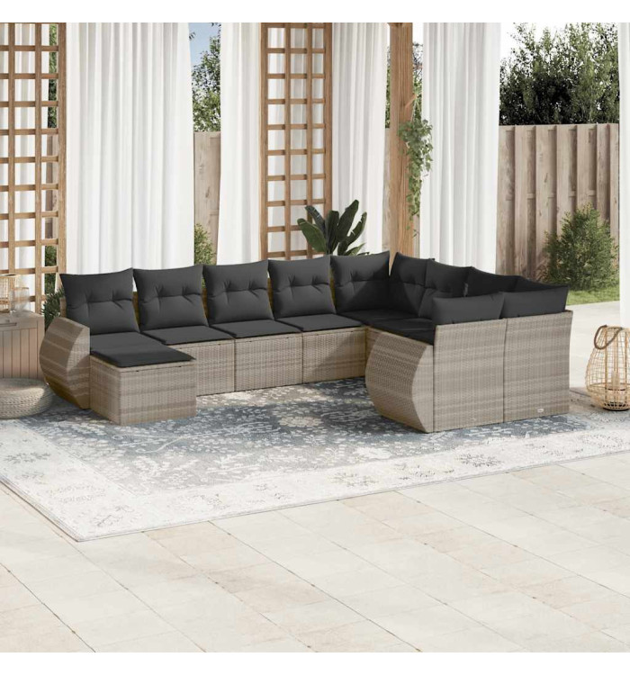 Salon de jardin avec coussins 10 pcs gris clair résine tressée | Mobilier & Déco