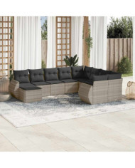 Salon de jardin avec coussins 10 pcs gris clair résine tressée | Mobilier & Déco