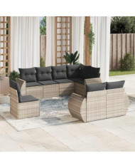 Salon de jardin 8 pcs avec coussins gris clair résine tressée | Mobilier & Déco