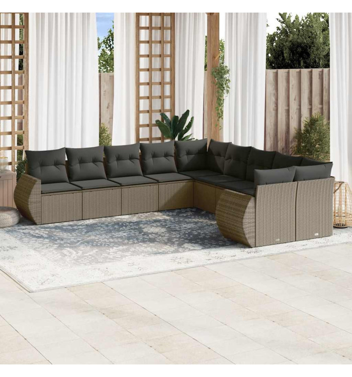 Salon de jardin avec coussins 10 pcs gris clair résine tressée | Mobilier & Déco