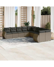 Salon de jardin avec coussins 10 pcs gris clair résine tressée | Mobilier & Déco