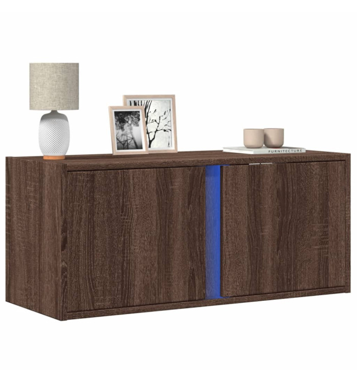Meuble TV mural avec lumières LED chêne marron 80x31x35 cm | Mobilier & Déco