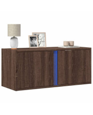 Meuble TV mural avec lumières LED chêne marron 80x31x35 cm | Mobilier & Déco