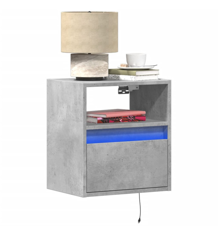 Table de chevet murale avec lumières LED gris béton | Mobilier & Déco
