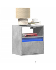 Table de chevet murale avec lumières LED gris béton | Mobilier & Déco
