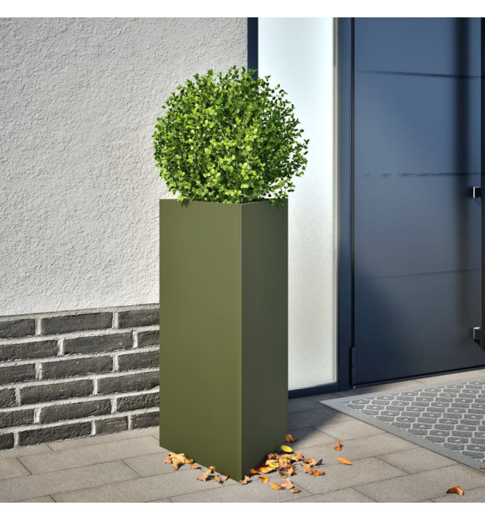 Jardinières 2 pcs vert olive triangulaire 40x34,5x70 cm acier | Mobilier & Déco