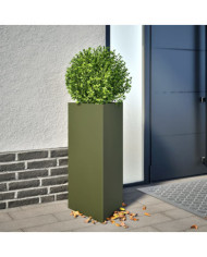 Jardinières 2 pcs vert olive triangulaire 40x34,5x70 cm acier | Mobilier & Déco