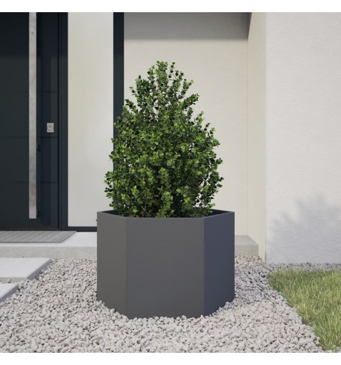 Jardinière anthracite hexagone 69x60x45 cm acier | Mobilier & Déco