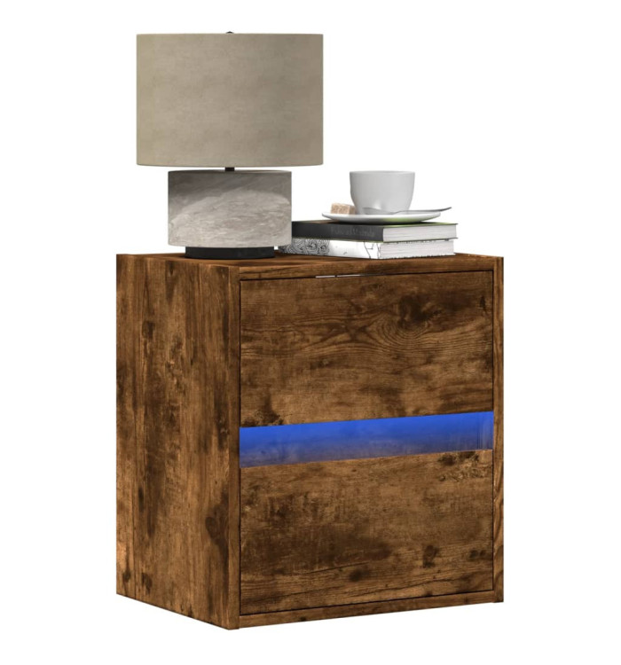 Table de chevet murale avec lumières LED chêne fumé | Mobilier & Déco