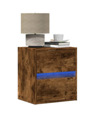 Table de chevet murale avec lumières LED chêne fumé | Mobilier & Déco