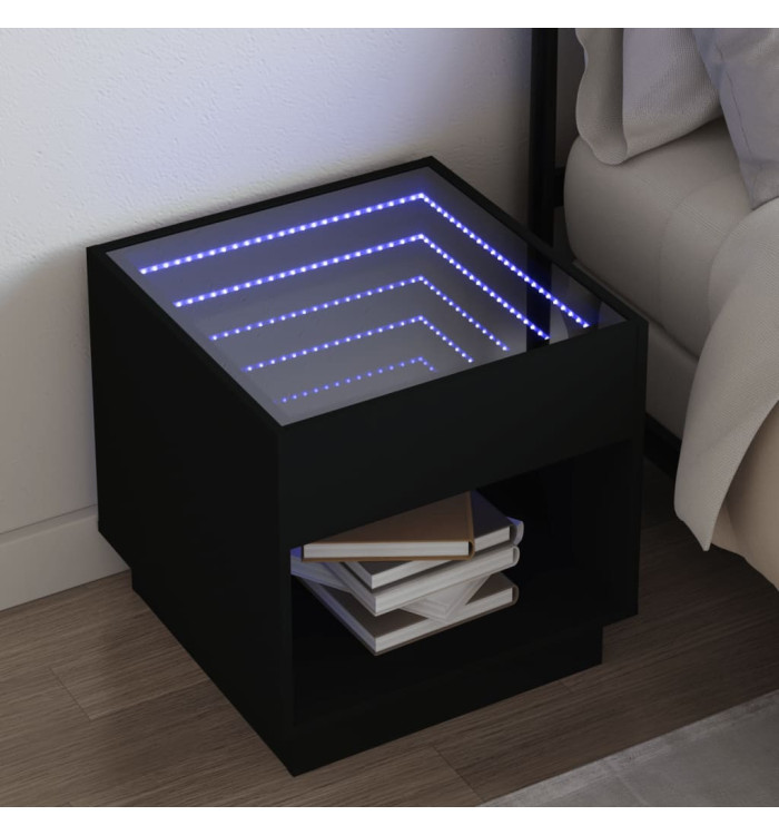 Table de chevet avec LED infini noir 50x50x50 cm | Mobilier & Déco