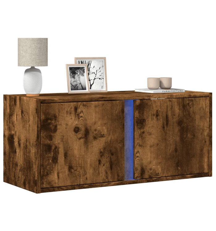 Meuble TV mural avec lumières LED chêne fumé 80x31x35 cm | Mobilier & Déco
