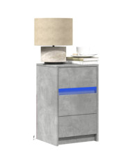 Armoire de chevet et lumières LED gris béton bois d'ingénierie | Mobilier & Déco