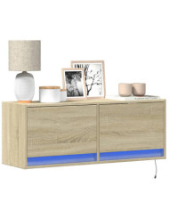 Meuble TV mural avec lumières LED chêne sonoma 100x31x35 cm | Mobilier & Déco