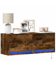 Meuble TV mural avec lumières LED chêne fumé 100x31x35 cm | Mobilier & Déco