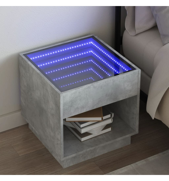 Table de chevet avec LED infini gris béton 50x50x50 cm | Mobilier & Déco