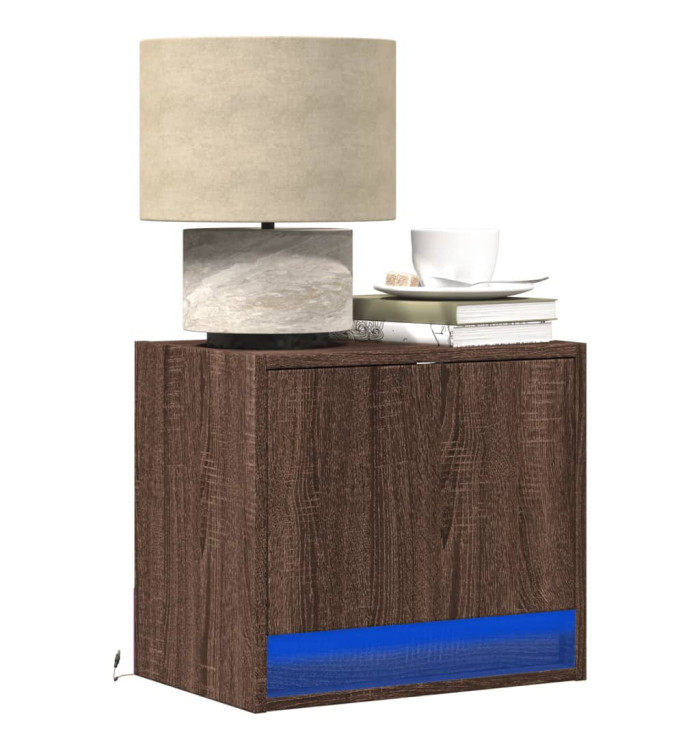 Tables de chevet murales avec lumières LED 2 pcs chêne marron | Mobilier & Déco