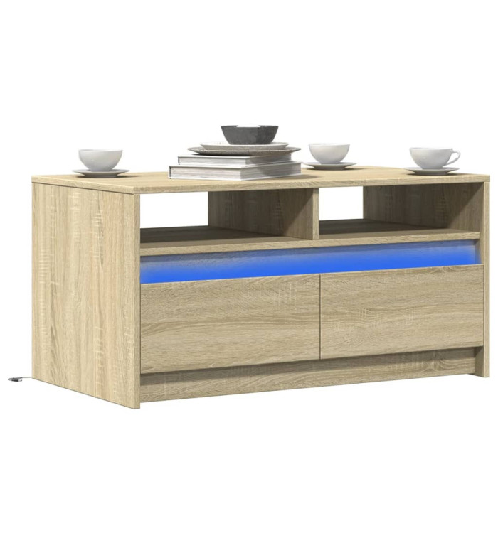Table basse avec lumières LED chêne sonoma bois d'ingénierie | Mobilier & Déco