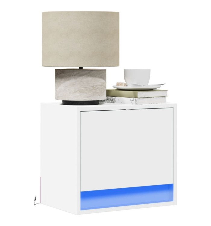 Tables de chevet murales avec lumières LED 2 pcs blanc | Mobilier & Déco
