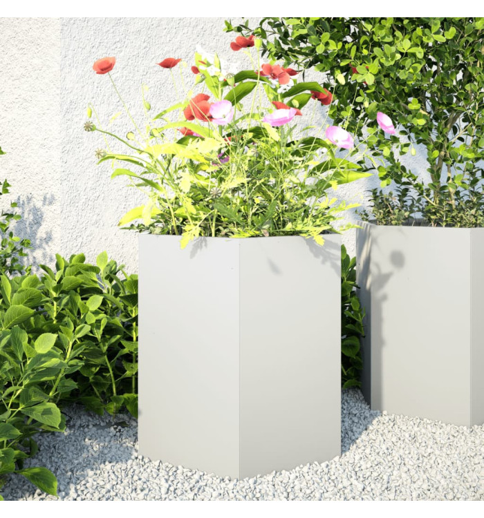 Jardinières 2 pcs blanc hexagone 46x40x45 cm acier | Mobilier & Déco