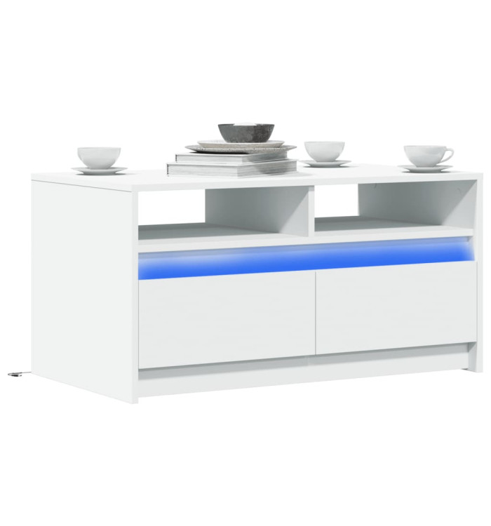 Table basse avec lumières LED blanc bois d'ingénierie | Mobilier & Déco
