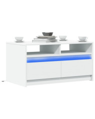 Table basse avec lumières LED blanc bois d'ingénierie | Mobilier & Déco