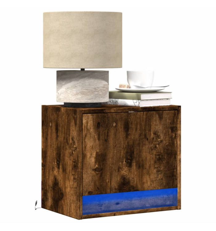 Table de chevet murale avec lumières LED chêne fumé | Mobilier & Déco