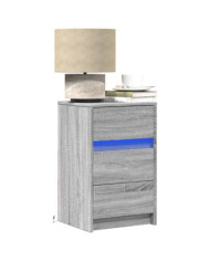 Armoire de chevet et lumières LED sonoma gris bois d'ingénierie | Mobilier & Déco