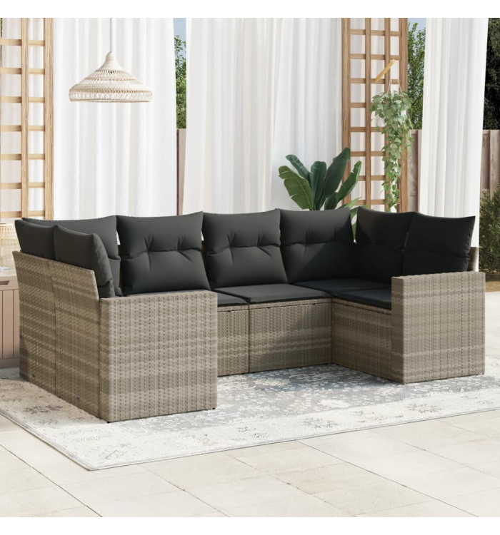 Salon de jardin 6 pcs avec coussins gris clair résine tressée | Mobilier & Déco