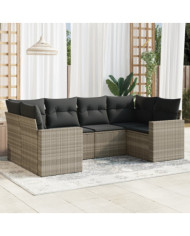 Salon de jardin 6 pcs avec coussins gris clair résine tressée | Mobilier & Déco