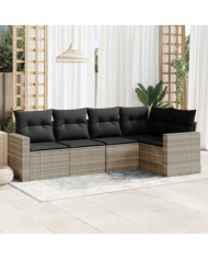 Salon de jardin 5 pcs avec coussins gris clair résine tressée | Mobilier & Déco