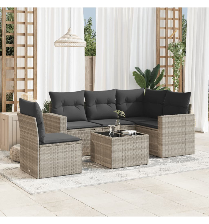 Salon de jardin 6 pcs avec coussins gris clair résine tressée | Mobilier & Déco