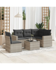 Salon de jardin 6 pcs avec coussins gris clair résine tressée | Mobilier & Déco