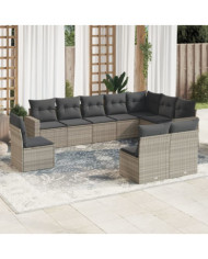Salon de jardin avec coussins 10 pcs gris clair résine tressée | Mobilier & Déco