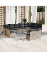 Salon de jardin avec coussins 12 pcs gris clair résine tressée | Mobilier & Déco