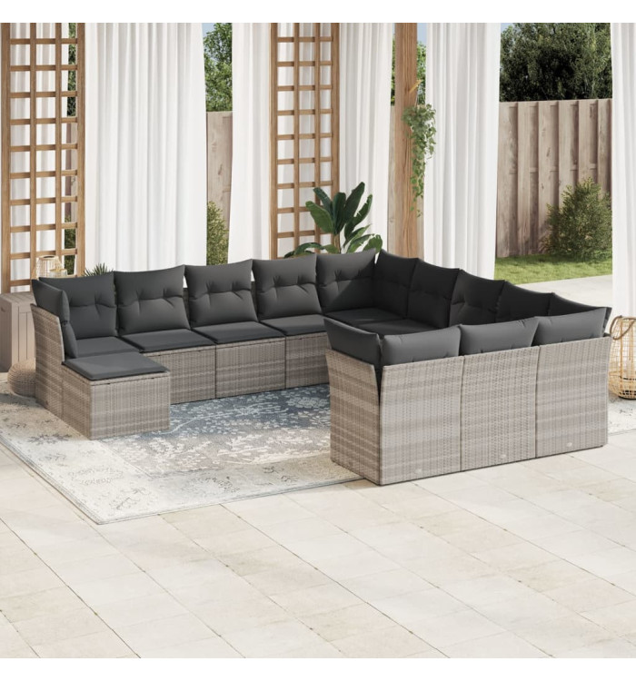 Salon de jardin avec coussins 12 pcs gris clair résine tressée | Mobilier & Déco