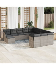 Salon de jardin avec coussins 12 pcs gris clair résine tressée | Mobilier & Déco