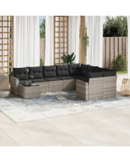 Salon de jardin avec coussins 10 pcs gris clair résine tressée | Mobilier & Déco