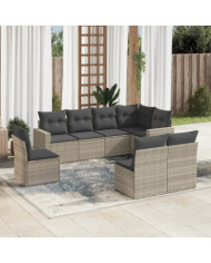 Salon de jardin 8 pcs avec coussins gris clair résine tressée | Mobilier & Déco