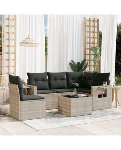 Salon de jardin 6 pcs avec coussins gris clair résine tressée | Mobilier & Déco