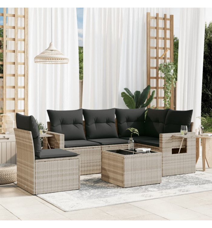 Salon de jardin 6 pcs avec coussins gris clair résine tressée | Mobilier & Déco