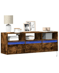 Meuble TV mural avec lumières LED chêne fumé 130x31x45 cm | Mobilier & Déco