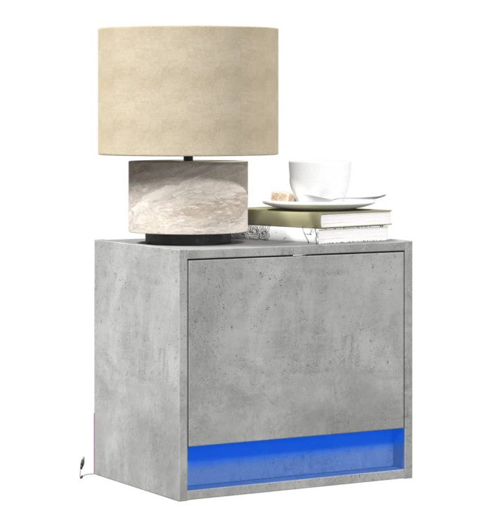 Table de chevet murale avec lumières LED gris béton | Mobilier & Déco