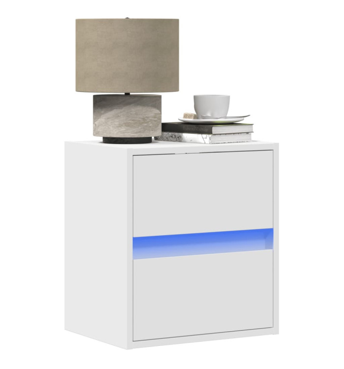 Tables de chevet murales avec lumières LED 2 pcs blanc | Mobilier & Déco