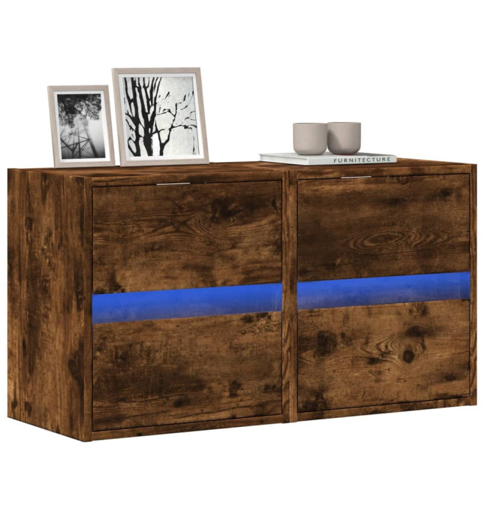 Meubles TV muraux et lumières LED 2 pcs chêne fumé 41x31x45 cm | Mobilier & Déco
