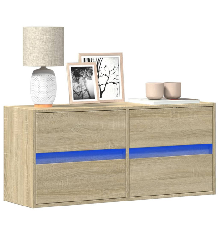 Meuble TV mural avec lumières LED chêne sonoma 100x31x45 cm | Mobilier & Déco